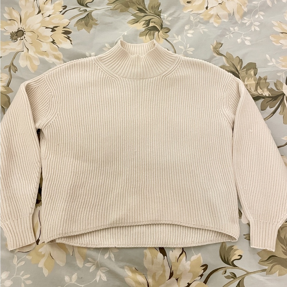 Anthropologie Maeve Mock Turtleneck Ribbed Sweater Off White XS fits like 6-8